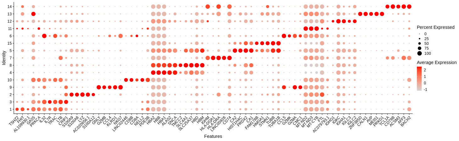 Dotplot showing marker genes of each cell type group